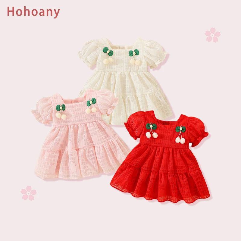 Hohoany 0 To 4 Years Old Plaid Baby Girls Dresses Summer Solid Color Puff Sleeve Children's Clothes Cute Toddler Kids Costume