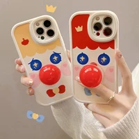 cartoon clown phone case for iphone 13 12 11 pro max x xs xr 8 7 plus se transparent silicone lens protection cover with holder