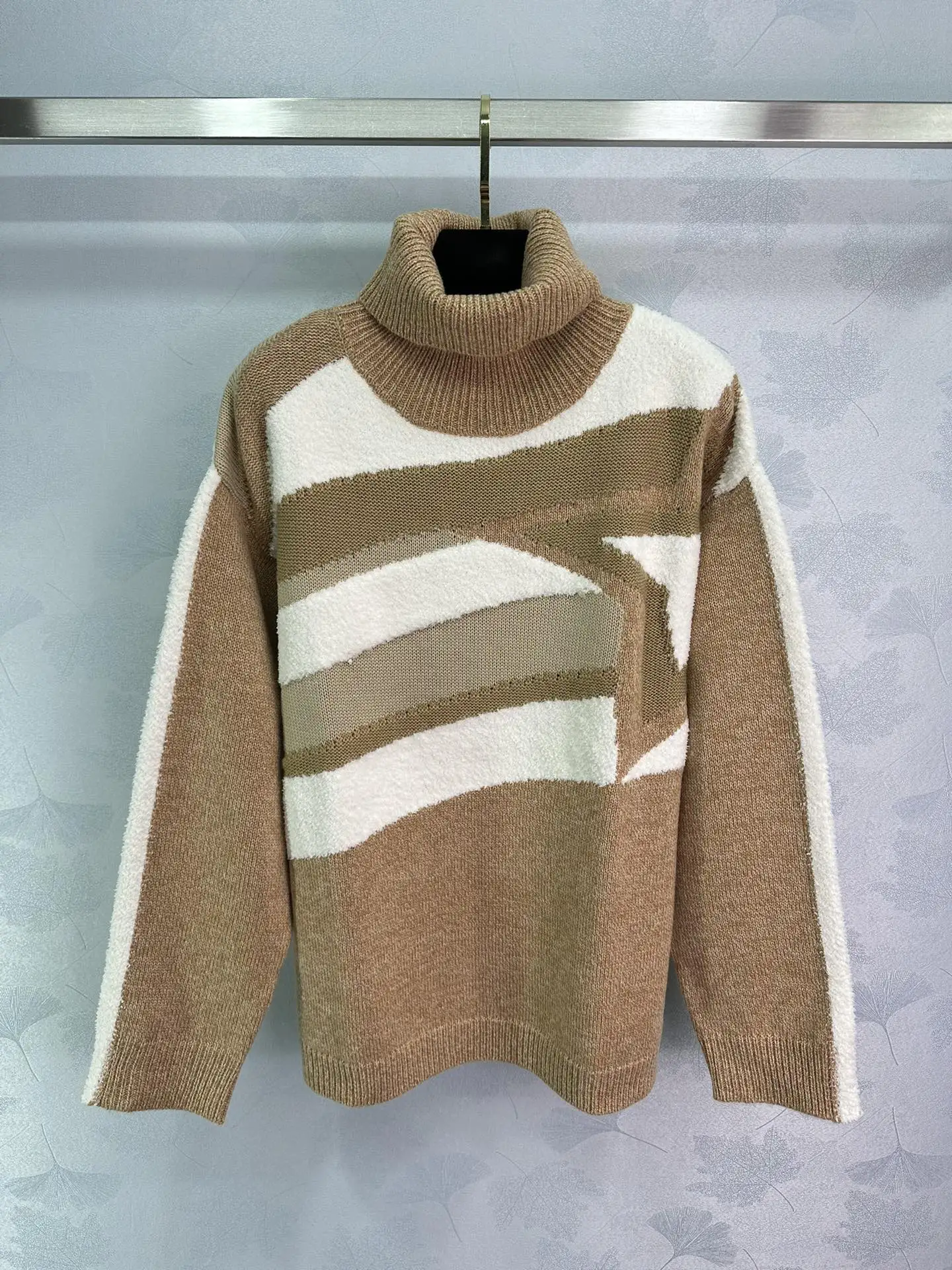 Женская вязаная шерстяная водолазка с геометрическим узором жаккардовая