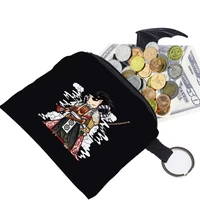 wallet women anime samurai pattern print small coin pouch keyring bag canvas female zipper coin purse organizer headset bag case