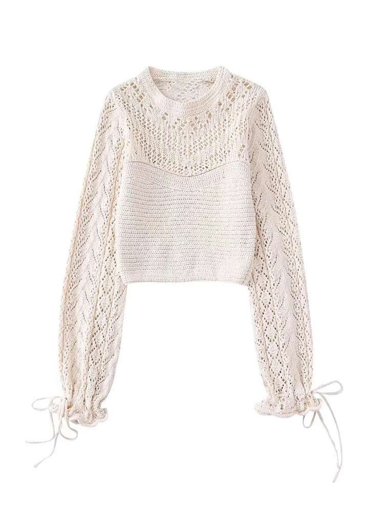 

2022 Spring Women Short Pullover Sweaters Fashion Knitting Solid Hollow Out O-Neck Female Casual Street Sweater Clothing