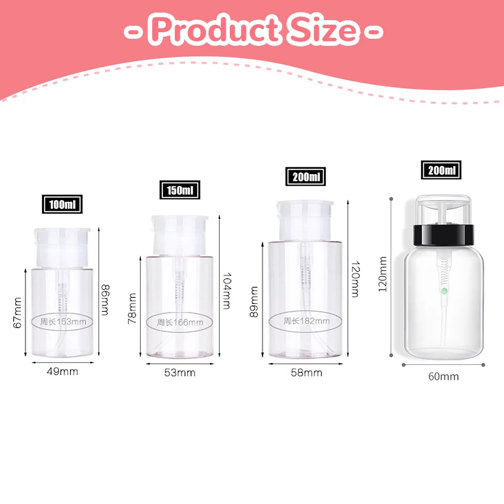 100/150/200ml Empty Pump Dispenser Nail Refillable Bottles Art UV Gel Polish Remover Cleaner Makeup Bottle Manicure Tool |