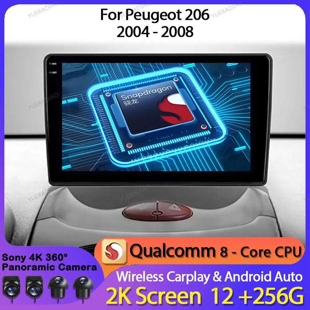Автомобильный радиоприемник Android 14 для Peugeot 206 2004-2008 Qualcomm 2DIN GPS NAVI 4G WIFI головное