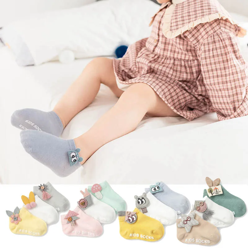 

3Pairs/Set Wholesale Baby Girls Boys Socks Anti-Slip Gel Breathable Cotton Socks Short Tube Summer Socks for Kids