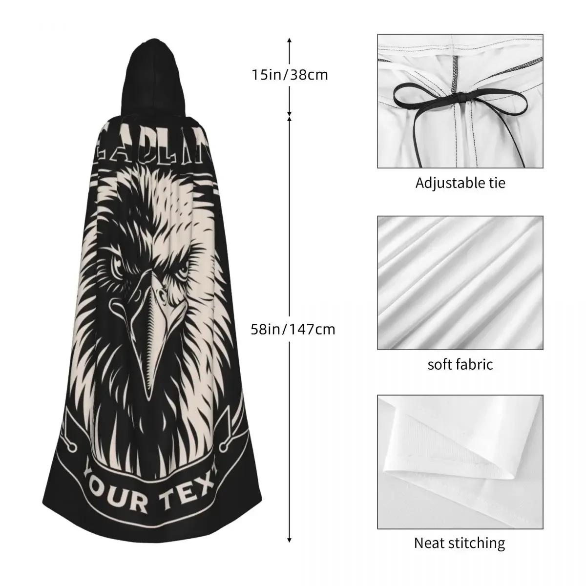 Черно-белая накидка с капюшоном и иллюстрацией головы орла для Хэллоуина косплея
