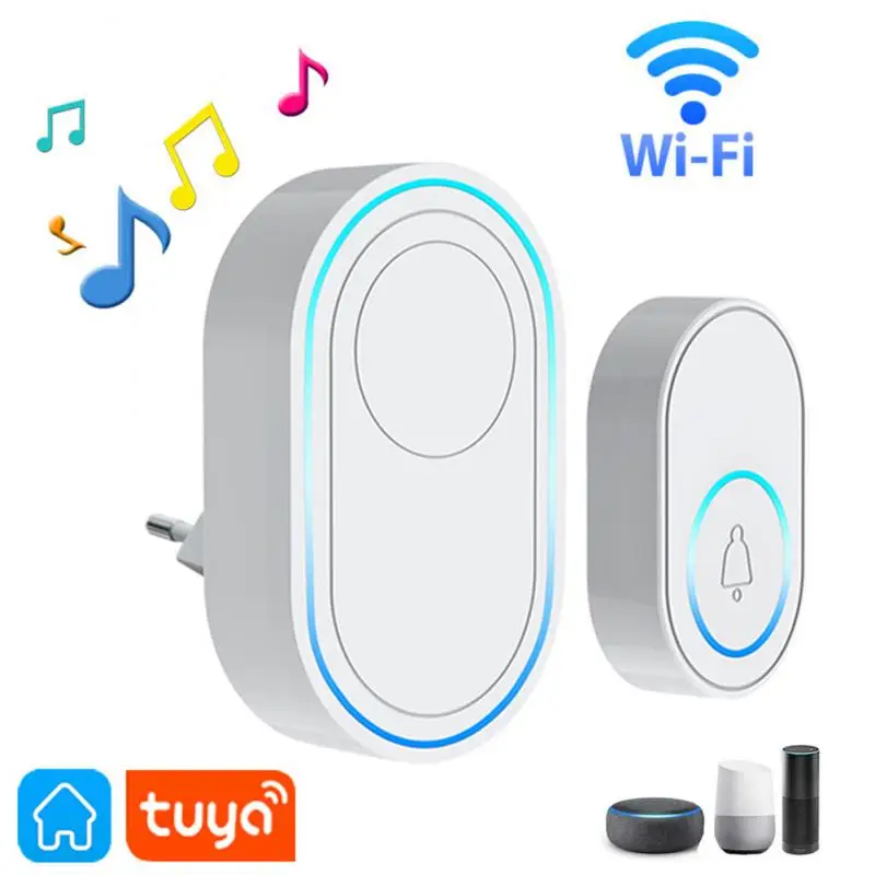 

Wireless Tuya WiFi Doorbell Smart Home Welcome Chime Door Bell Chime Waterproof LED Light Flash Security Alarm System EU US Plug