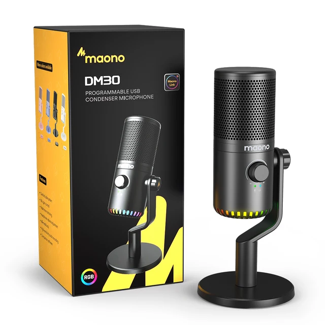 Maono USB Gaming Microphone With Type C Adapter For Phone PC Breath Light Zero Latency Monitoring For Podcasting Streaming DM30 6