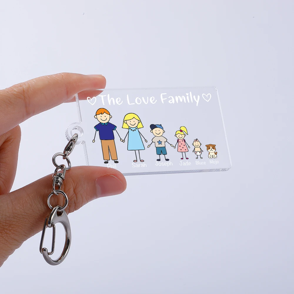 

Family Love Cute Keychain Engraved The Love Family to Parents Children Present Acrylic Keyring Color Familia Member Gift Keyring