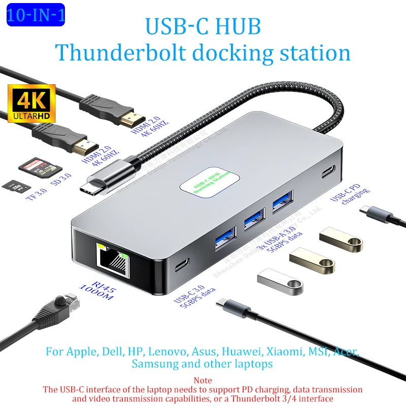 MST HUB Multi USB 3.2 Gen2 10 Гбит/с VGA RJ45 1000M 2x HDMI DP 4K 60HZ Док-станция Thunderbolt Аксессуары для