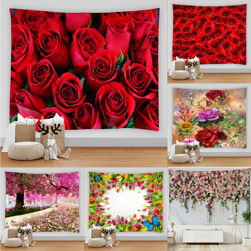 

Красивые цветы, красная роза, гобелен, Настенная ткань, гобелены, ковры, общежитие, художественный декор, полиэстеровое полотенце для пикник...