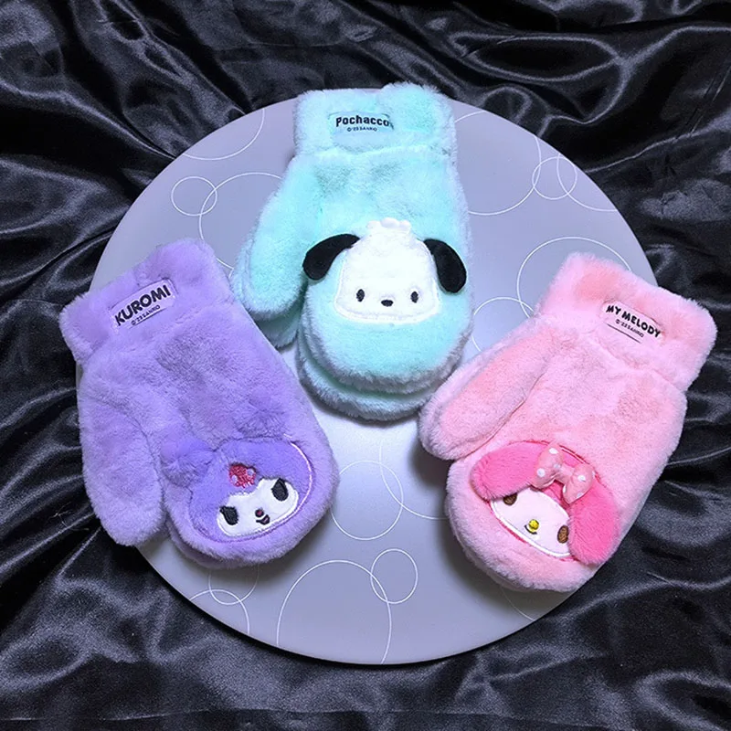 

Kawaii Sanrio Anime Kids Glove Kuromi My Melody Pochacco Cute Winter Thickened Warm Cartoon Plush Glove Girl Christmas Gift Toys