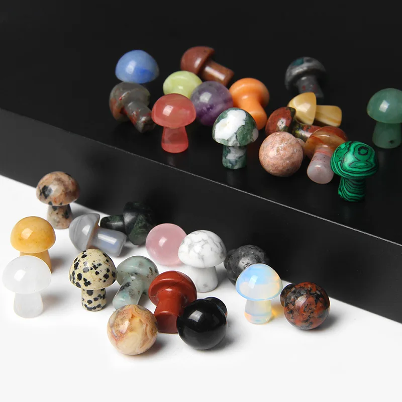 

15x20mm Mini Mushroom Statue Natural Stones Carved Decoration Rose Quartz Healing Crystal Gift Room Ornament Fish Tank Decor