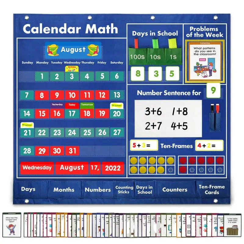 

Classroom Pocket Chart Math Pocket Calendar For Students Colorful Calendar With Number Cards Word Cards Portable Teaching Aids