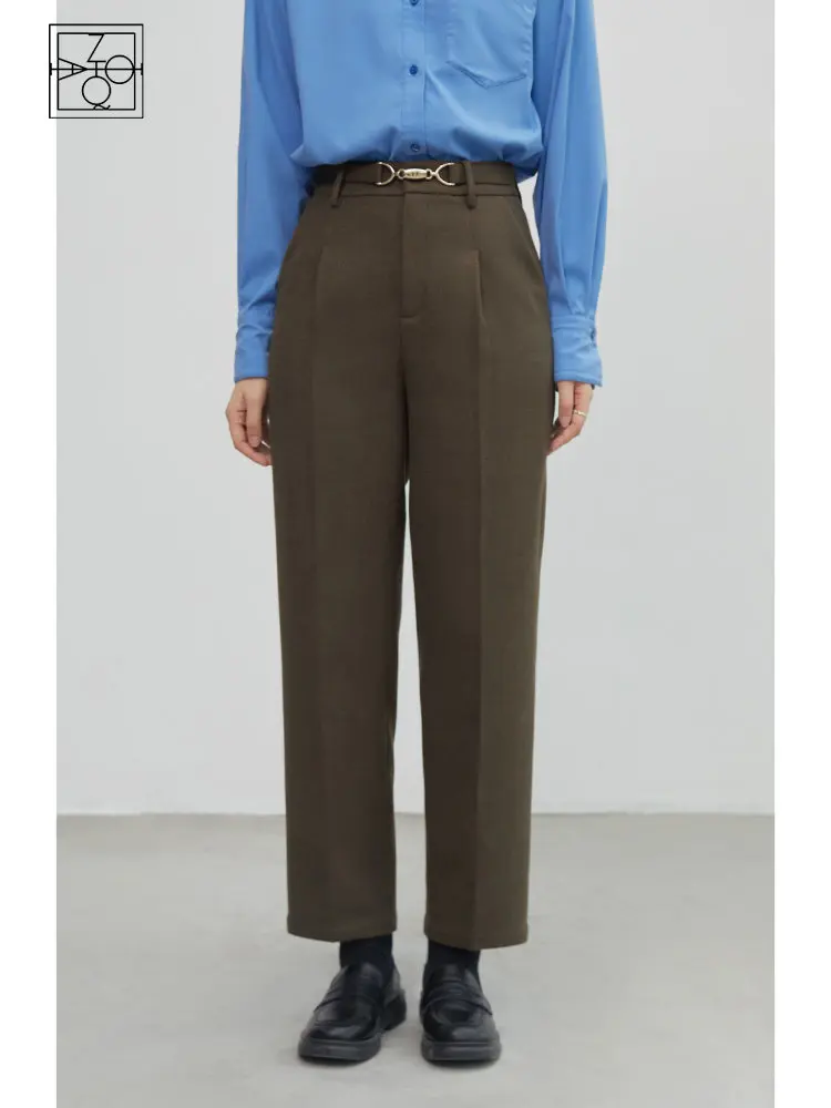 

Женские утепленные прямые брюки ZIQIAO, укороченные дымчатые брюки большого размера с высокой талией на осень и зиму, 2022