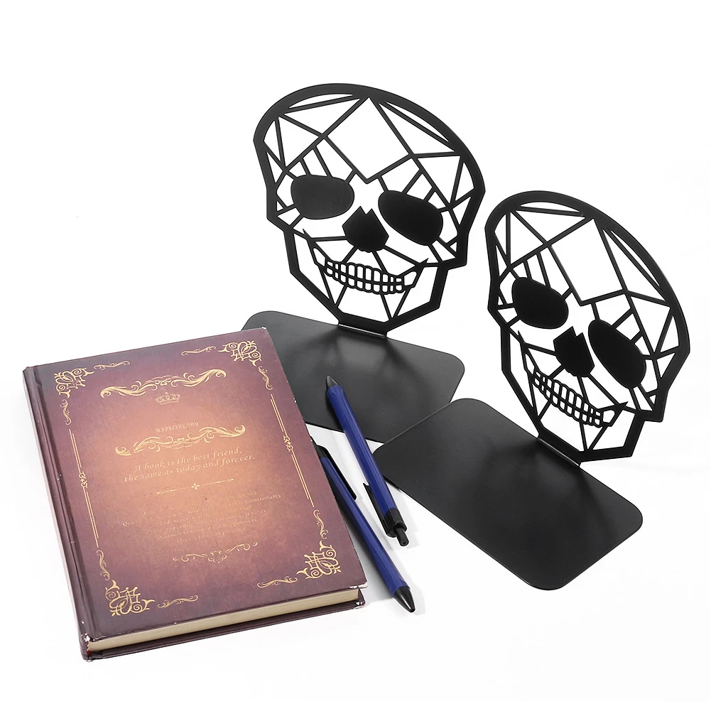 

1 Pair Support Heavy Duty Holder Skull Design Book End Gift Decorative For Bookshelf L Shape Home Library Office