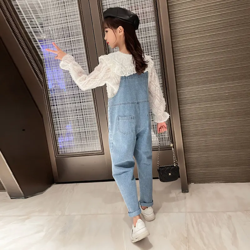 Teenage Girls Sets 2022 Spring Long Sleeve Blouses and Suspender Heart Print Children's Cute Suits Casual Loose Kids Tracksuits