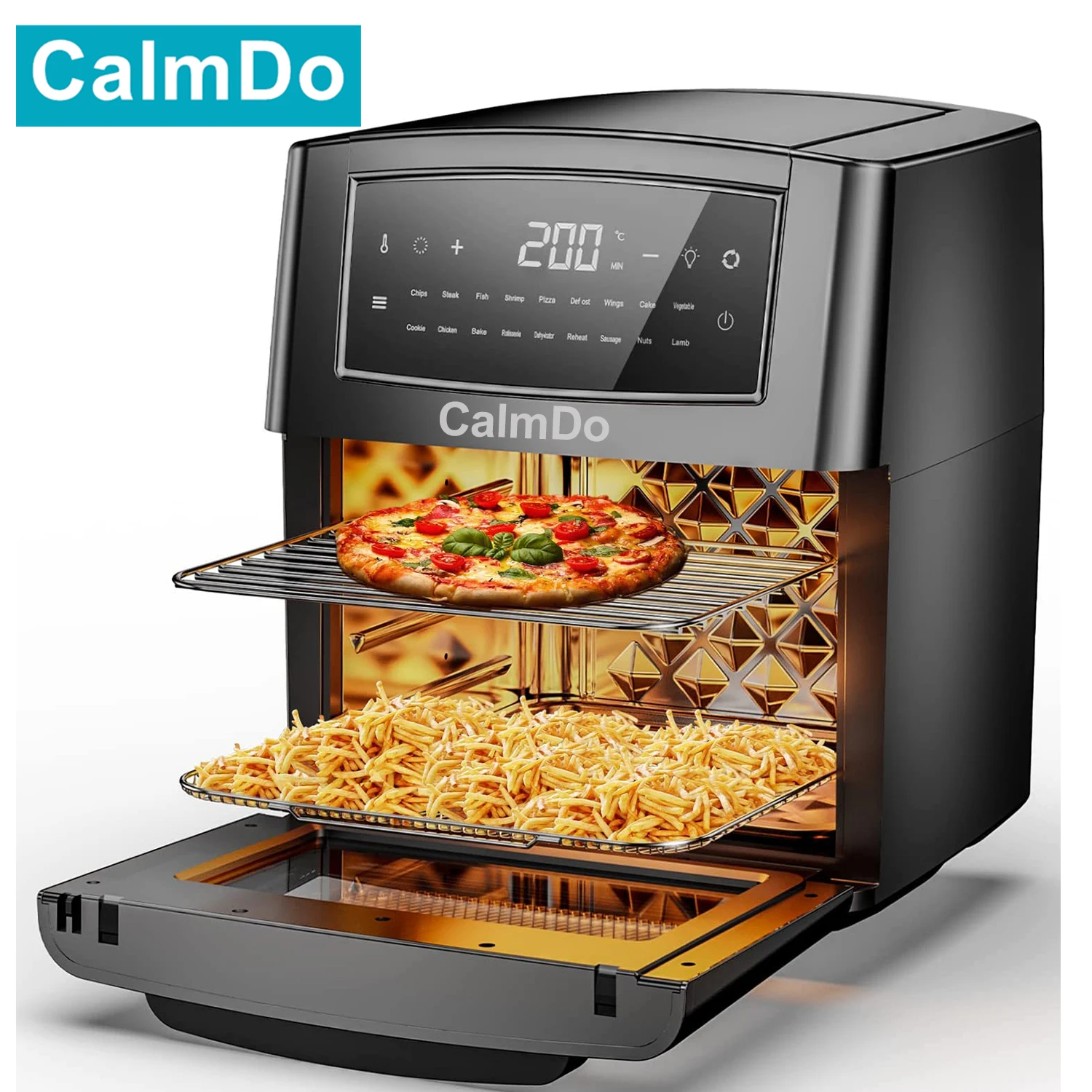

Фритюрница CalmDo жаровня с горячим воздухом 12L/12.7QT, безмасляная, с 18 программами, светодиодным сенсорным экраном, энергосберегающая, с газовым...