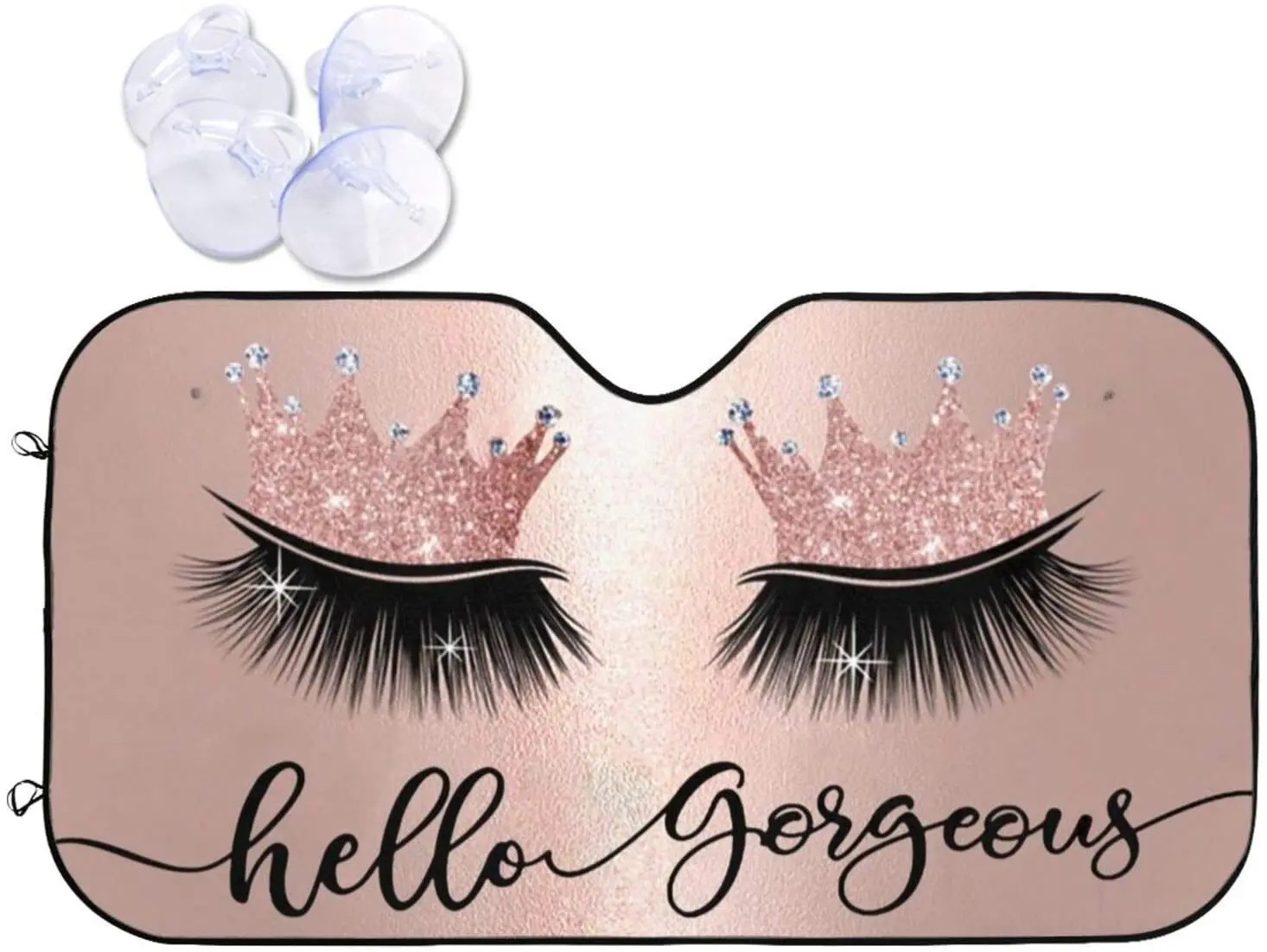 

Hello Gorgeous Car Windshield Sunshade, Pink Crown Eyelash Front Window Sun Shades, Folding Block UV Rays Sun Visor Protector, S