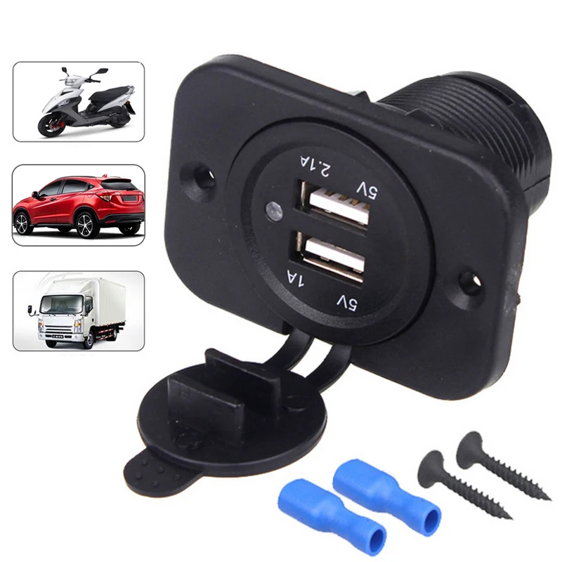 

Новинка 12 В Автомобильное зарядное устройство для прикуривателя мотоцикла с двумя USB-портами