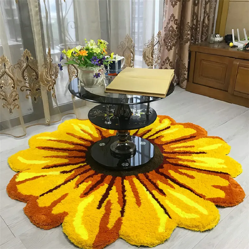 

Soft Tufted Sunflower Rug For Living Room Bedroom Home Decor Plush Chrysanthemum Bedside Carpet Non-slip Sofa Chair Floor Mat