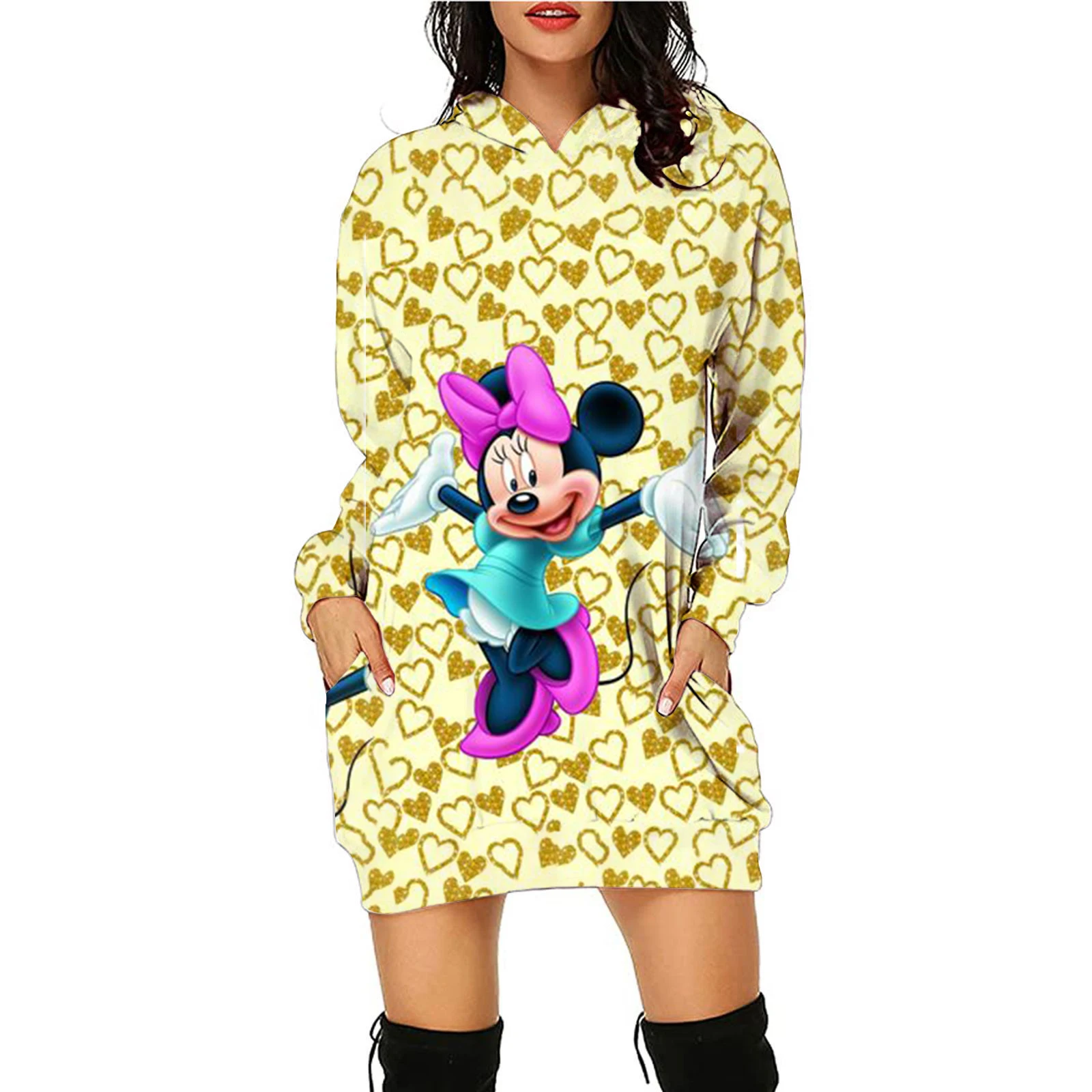 

2022Fashion New Women's Disney Mickey/Minnie Mouse Hoodie Dress Cartoon Boho Elegant Dress Women Autumn Print Hoodie Tops