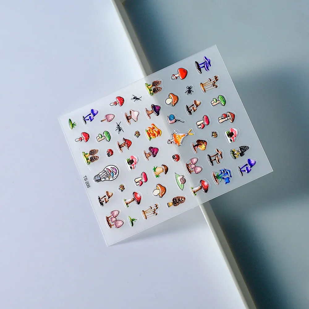 5D наклейка в виде грибов для ногтей Kawaii рельефная французский слайдер клейкий