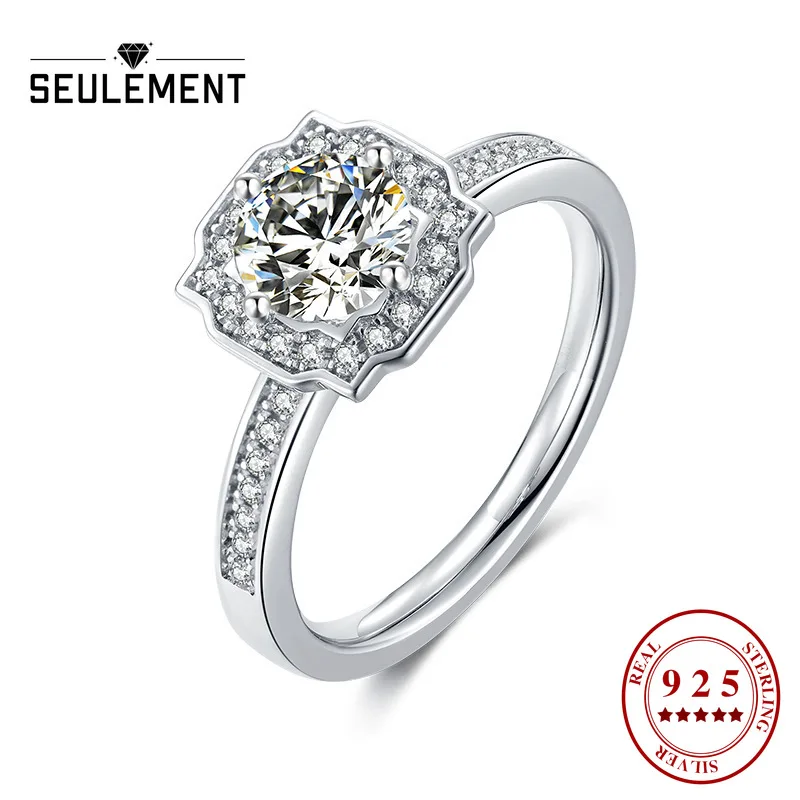 

Seulement Hot Sale Micro Set 1 Carat Moissanite Ring 925 Silver Plated 18k Gold Ring for Women Engagement Rings for Women