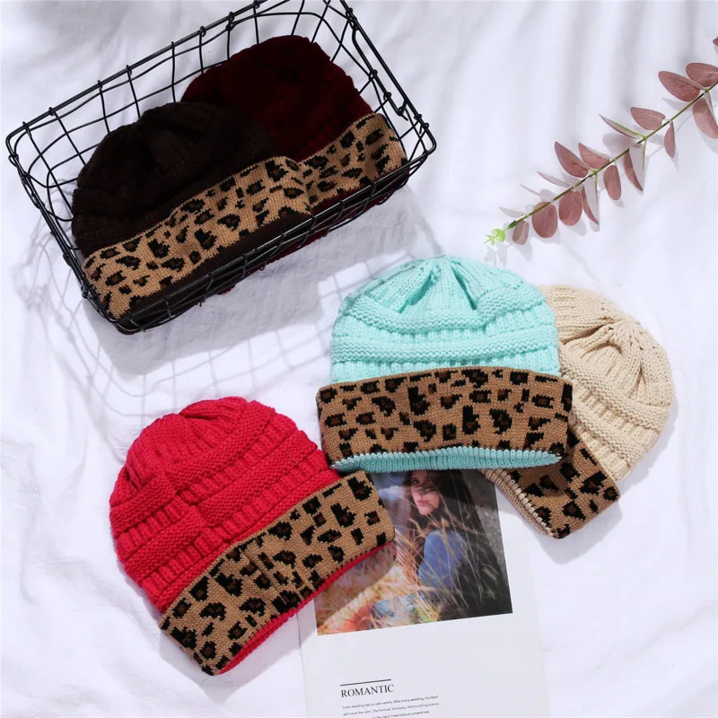 

Шапка-бини для женщин и мужчин, зимняя шапка, вязаная Осенняя шапка с леопардовым принтом, уличная шерстяная теплая Шапка-бини, женские шапки для девочек, шапка