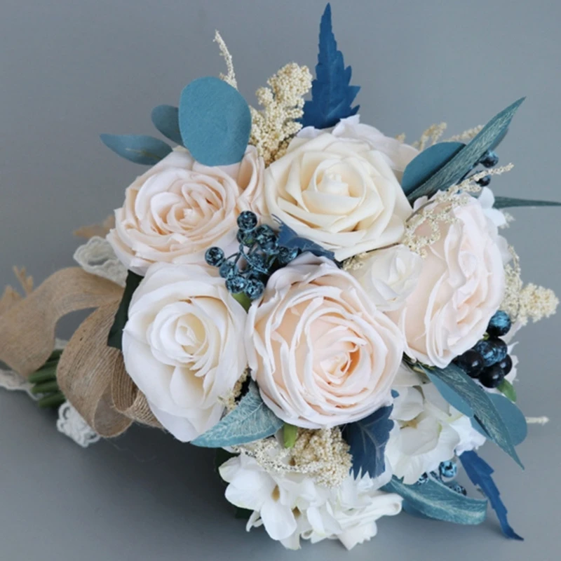 

Handmade Wedding Bouquets Artificial Rose Flower Bride Bridesmaid Holding Flowers for Valentine's Day Party Home Decor
