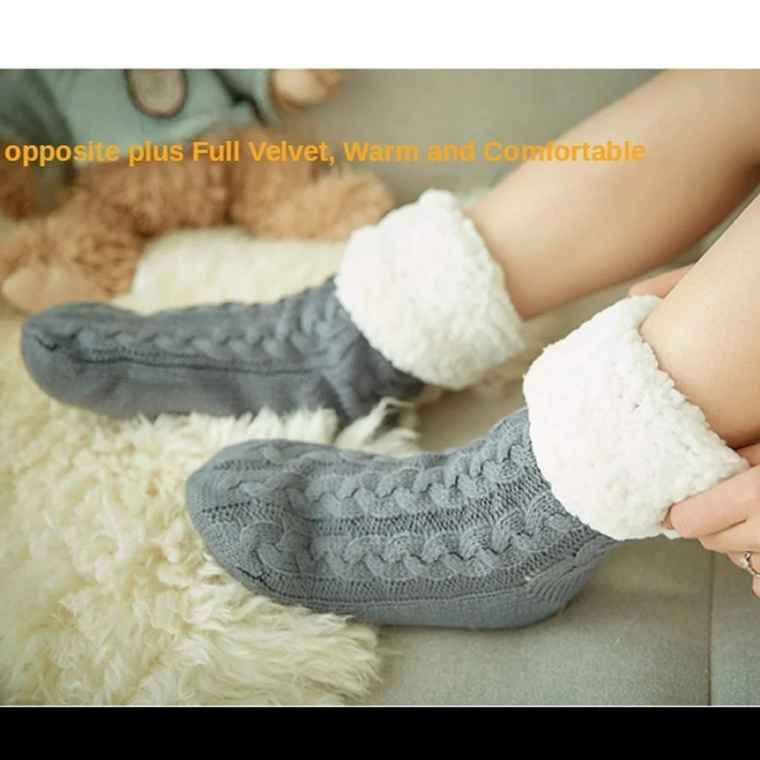 Fuzzy Slippers Socks Women Winter Plush Anti non slip Grip Soft  Floor Sock Female thick Fluffy Sleeping Short Thermal Sock