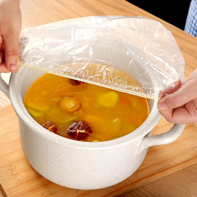 

100pcs Plastic Food Cover Wrapper Disposable Elastic Cover For Fruit Bowl Fresh Keeping Bag Food Storage Lid Kitchen Accessories