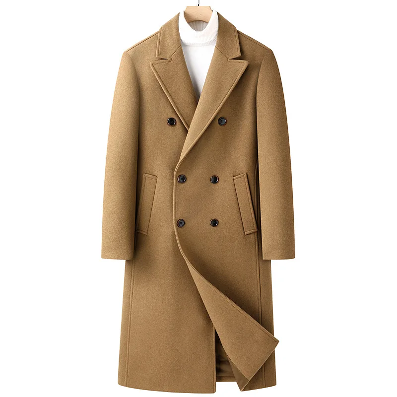 

Mens Wool Blend Trench Coat Autumn Winter Double Breasted Long Pea Coat 2023 Fashion Casual Notched Lapel Classic Overcoat Man