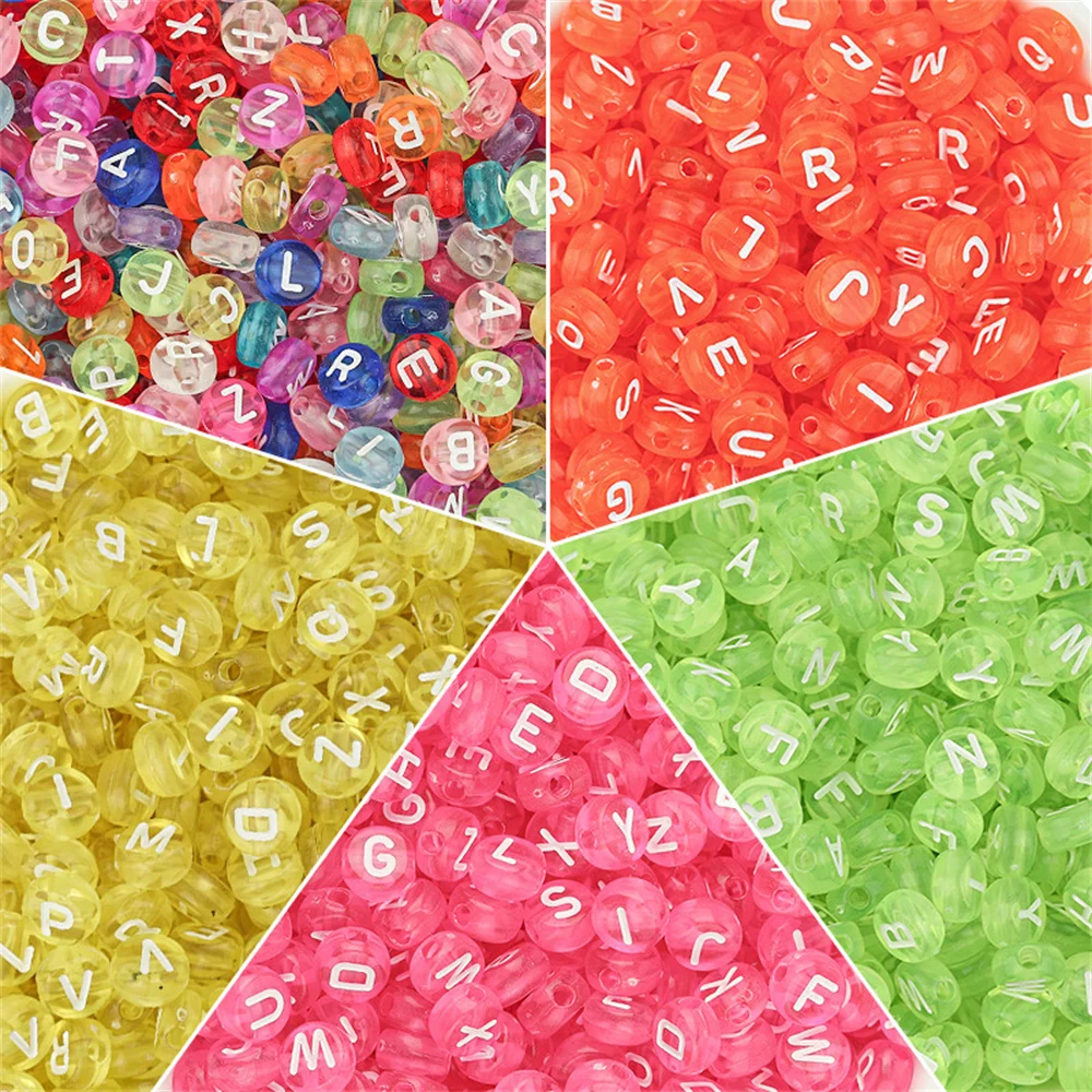 

100 / pack acrylic colored English letter beads transparent candy-colored oblate loose beads diy hand beading material