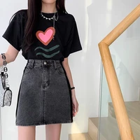 women high waist a line denim skirts 2022 summer new style cover the crotch show thin contrast color casual fashion wild skirts