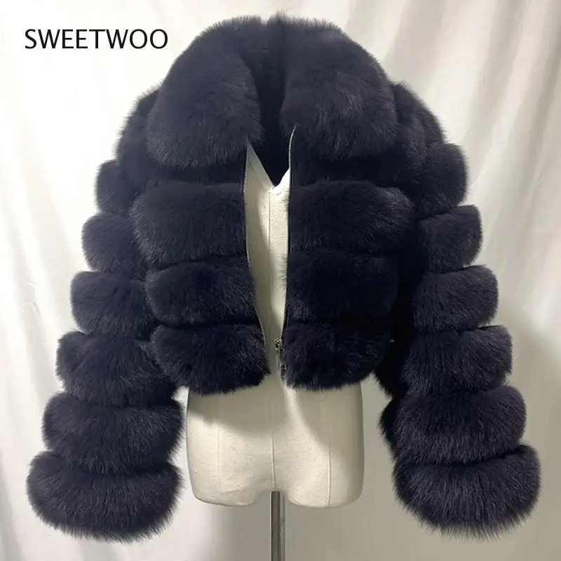 Turn Down Collar Faux Fur Coat Women 2022 Winter Thicken Warm Zipper Short Outwear Woman  Fake Furry Coats Tide Slim