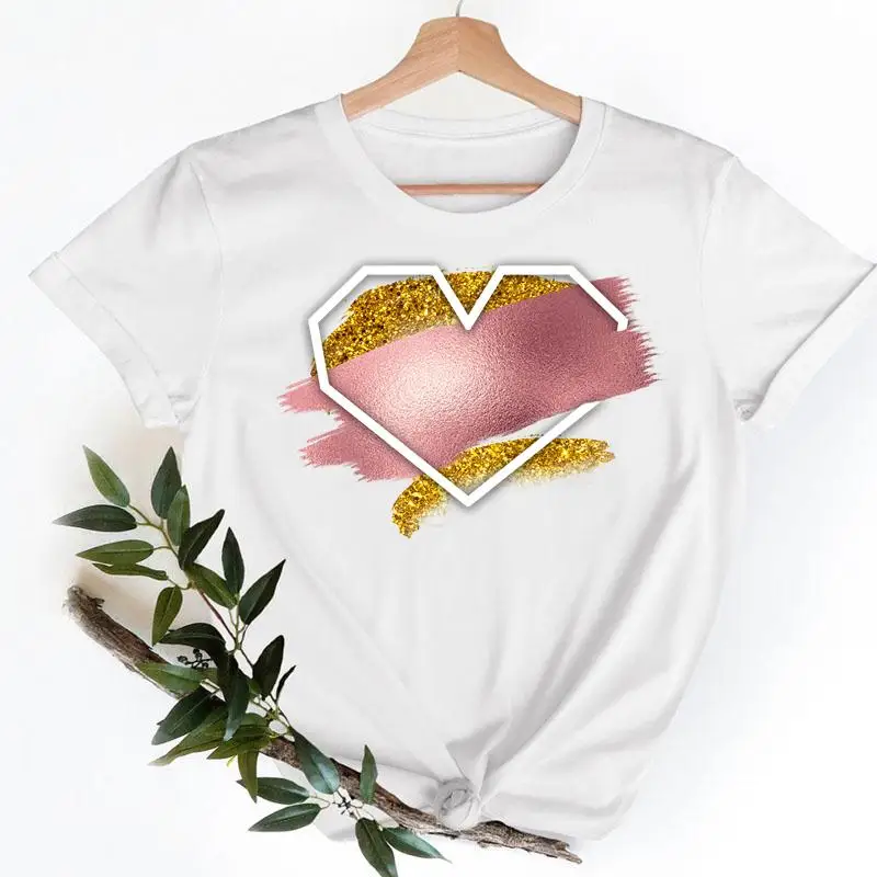 

Женские акварельные футболки с принтом Love Heart, Повседневная футболка с коротким рукавом, 2022