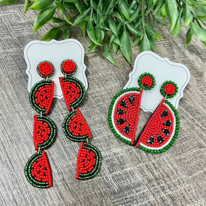

Beaded Watermelon Earrings - Watermelon Slice Summer Seed Bead Fruit Earrings for Women Red Black Tropical Fruit Jewelry Accesso