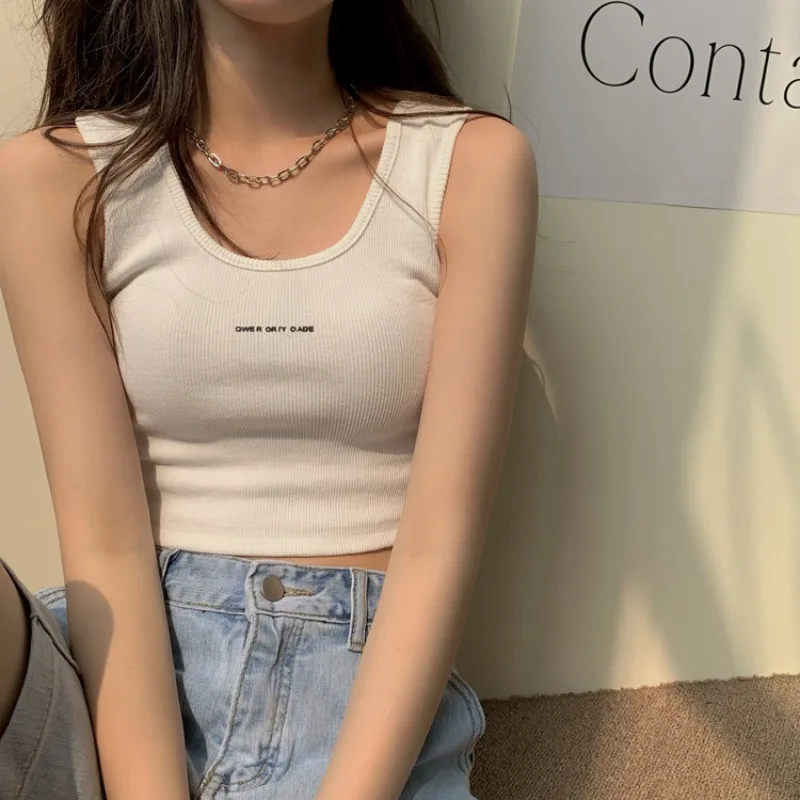 

Tank Tops Women Sleeveless Vest Camis Shoulder Women's Tank Top Ribbed Casual All-match Letter Basic Camisole Slim Fit Crop Top