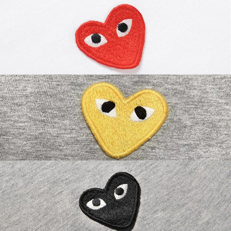 Men Women POLO Shirt Cotton Heart Eyes Embroidery Lapel Button Pullovers Loose Solid Couple Summer Shirts |