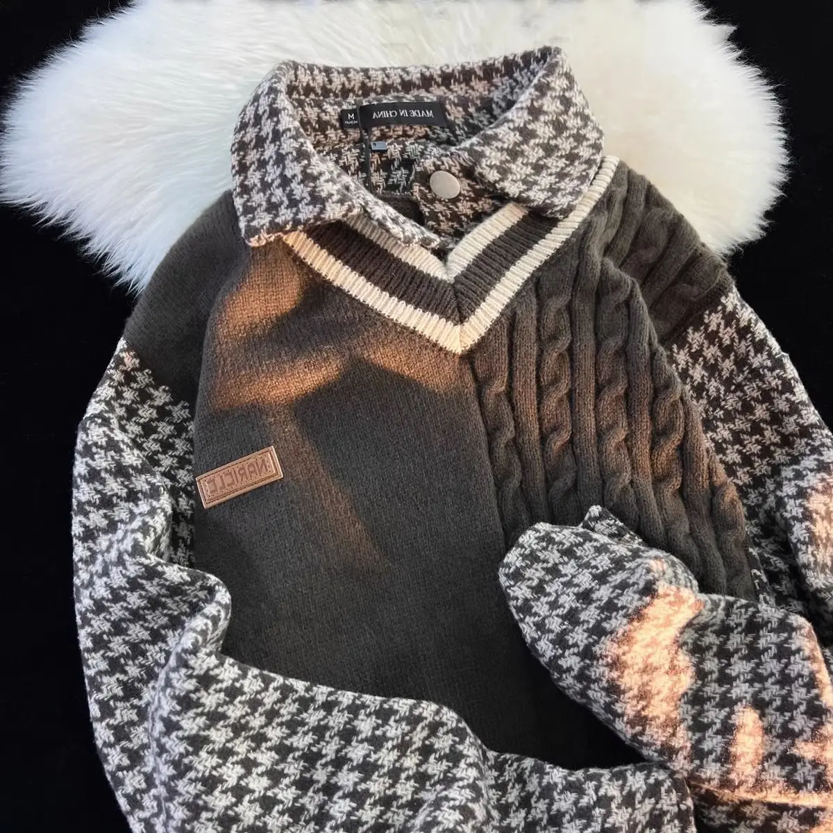 

Korean version of autumn and winter hip-hop trend for men and women personalized patchwork sweaters casual tops for couples y2k