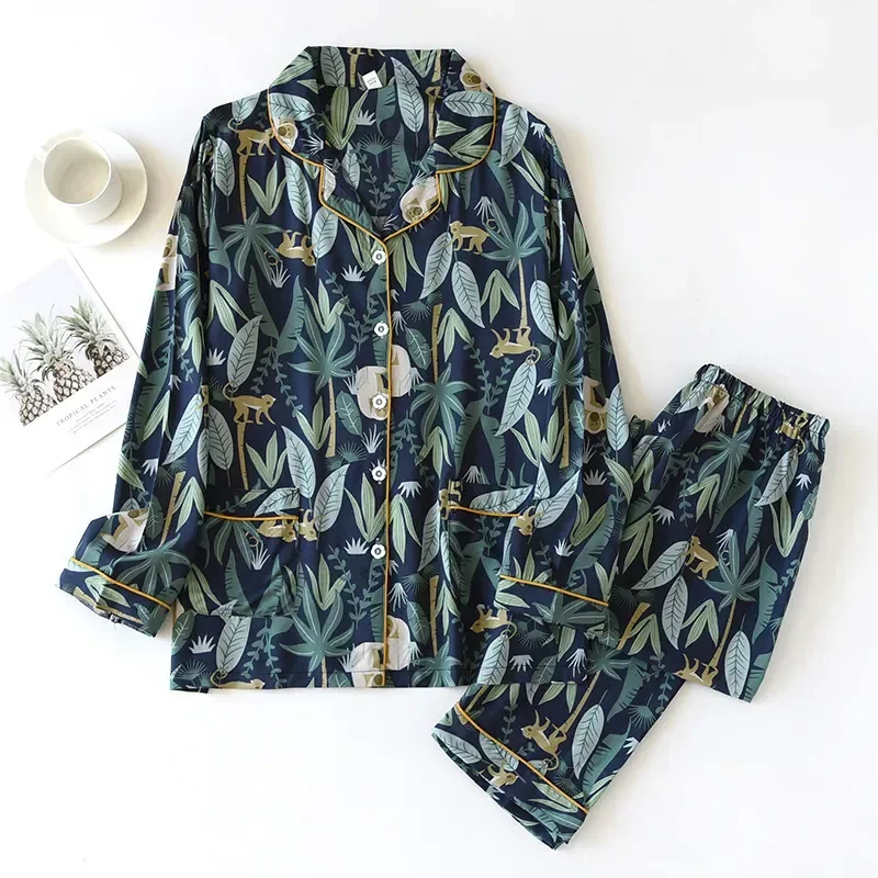 

Set Women Viscose Sleepwear Clothes Women Home Set Pajama Long-sleeved And Spring Trouser Two-piece Autumn Cotton for Suits