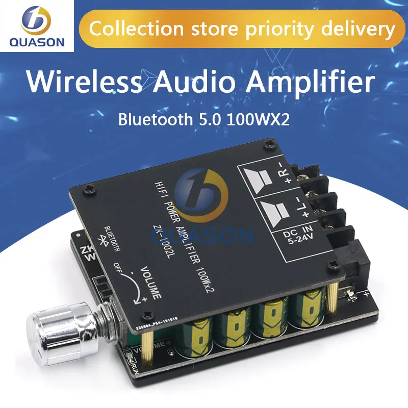 

ZK-1002L 100WX2 Mini Bluetooth 5.0 Wireless Audio Power Digital Amplifier Board Stereo Amp DC 12V 24V