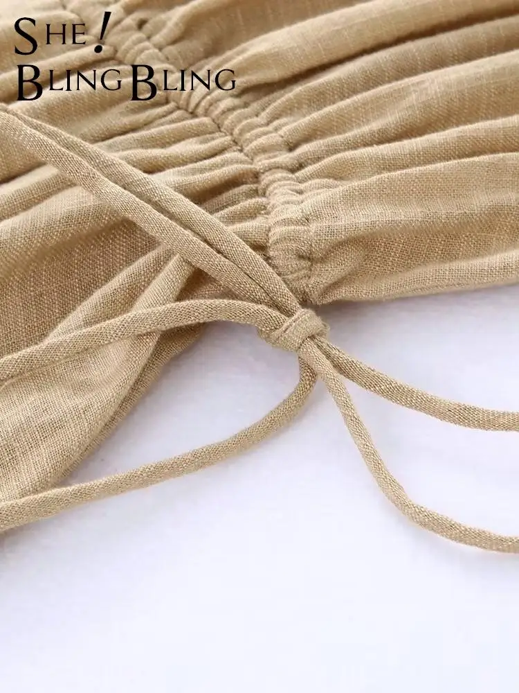 Женское льняное платье-Халат средней длины с рукавом реглан |