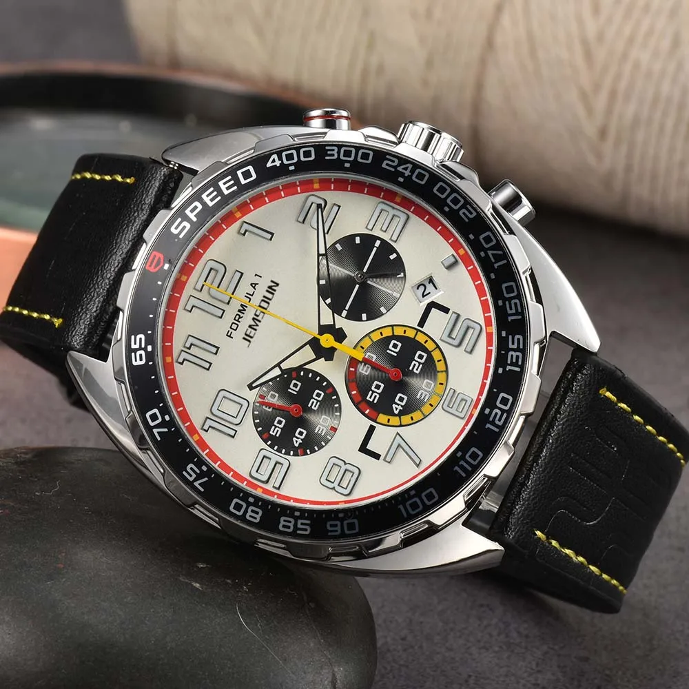 

Оригинальные брендовые кварцевые часы для мужчин, классические спортивные часы с кожаным ремешком Формула 1, мужские часы с хронографом и автоматической датой, часы AAA