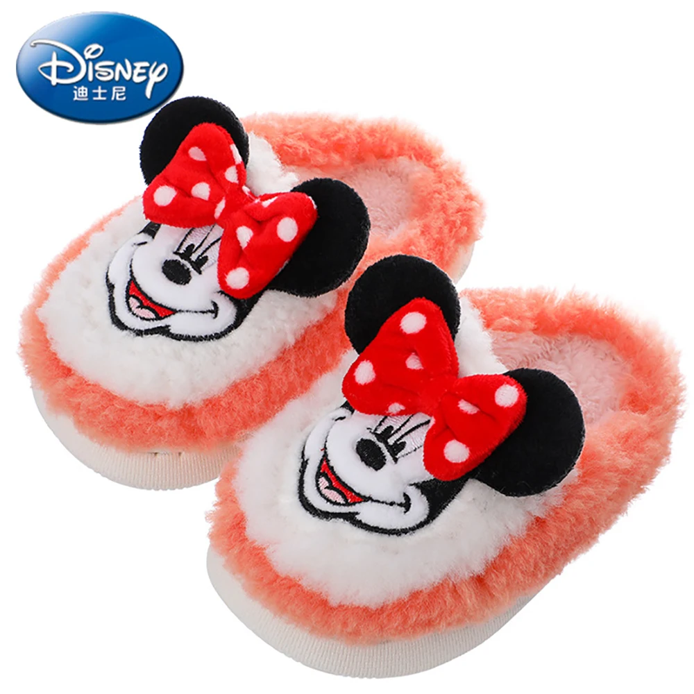 

Детские повседневные хлопковые тапочки Disney для мальчиков и девочек, домашняя обувь с милым мультяшным Микки Маусом, Детские теплые плюшевы...