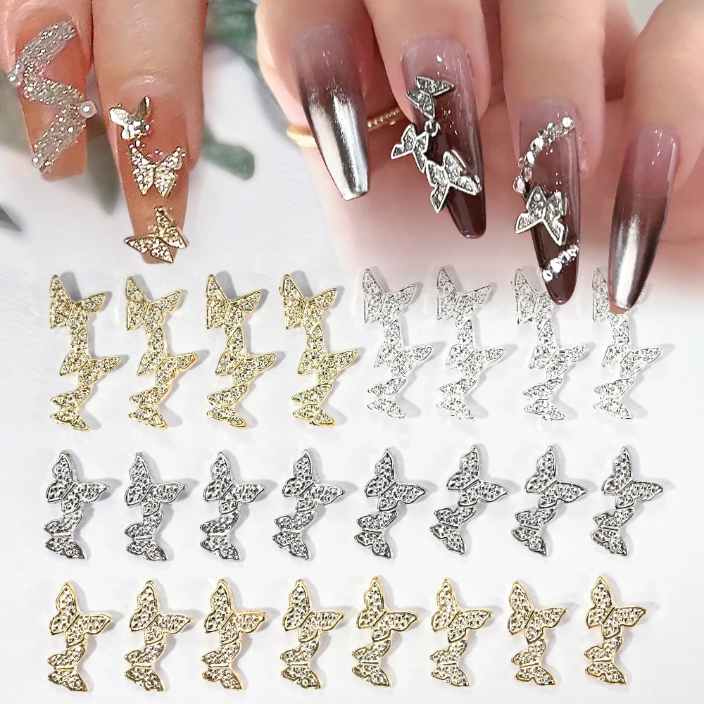 

10pcs 3D Butterfly Nail Charms Gold Silver Alloy Nail Art Decoration Rhinestones Parts Manicure Jewelry Nails Tips Ornament 1&-J