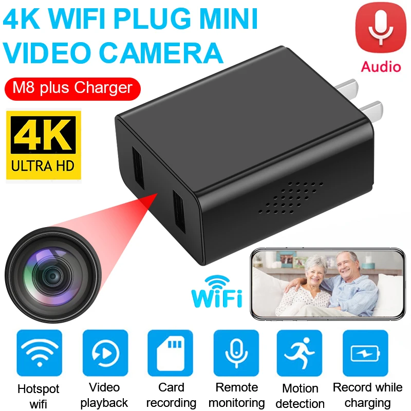 

HD 1080P M8 plus USB Charger Wireless Mini Camera surveillance cameras with wifi Videcam Video Recorder App Remote Monitor tf
