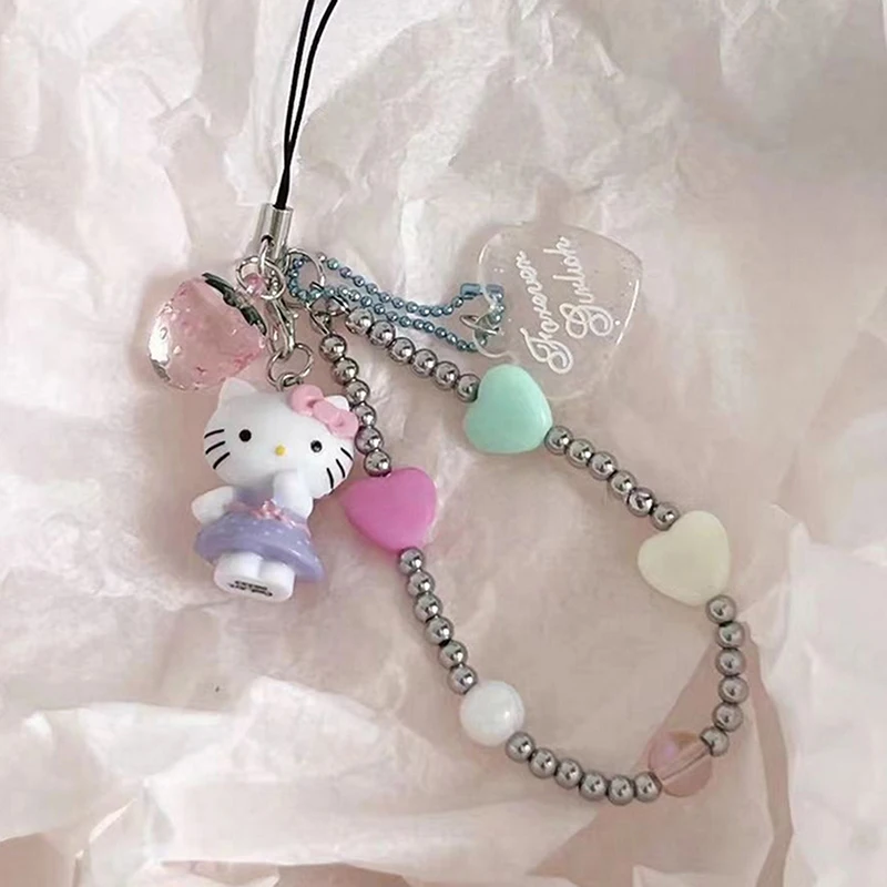 Sanrio милая Hello Kitty ледяная прозрачная клубничная цепочка для телефона мультяшная