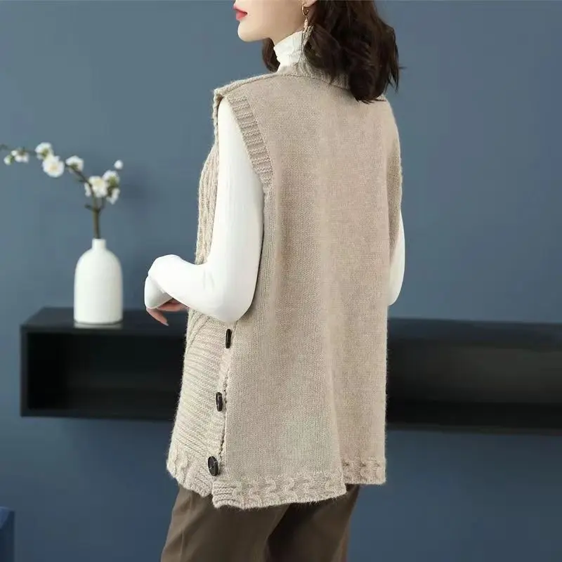 Вязаный жилет без рукавов женский осенне-зимний свитер осенний модный шерстяной
