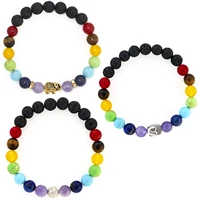 5a natural stone 7 chakra energy buddha bead bracelet tiger eye stone lapis beaded elephant pendant colorful bracelet for women